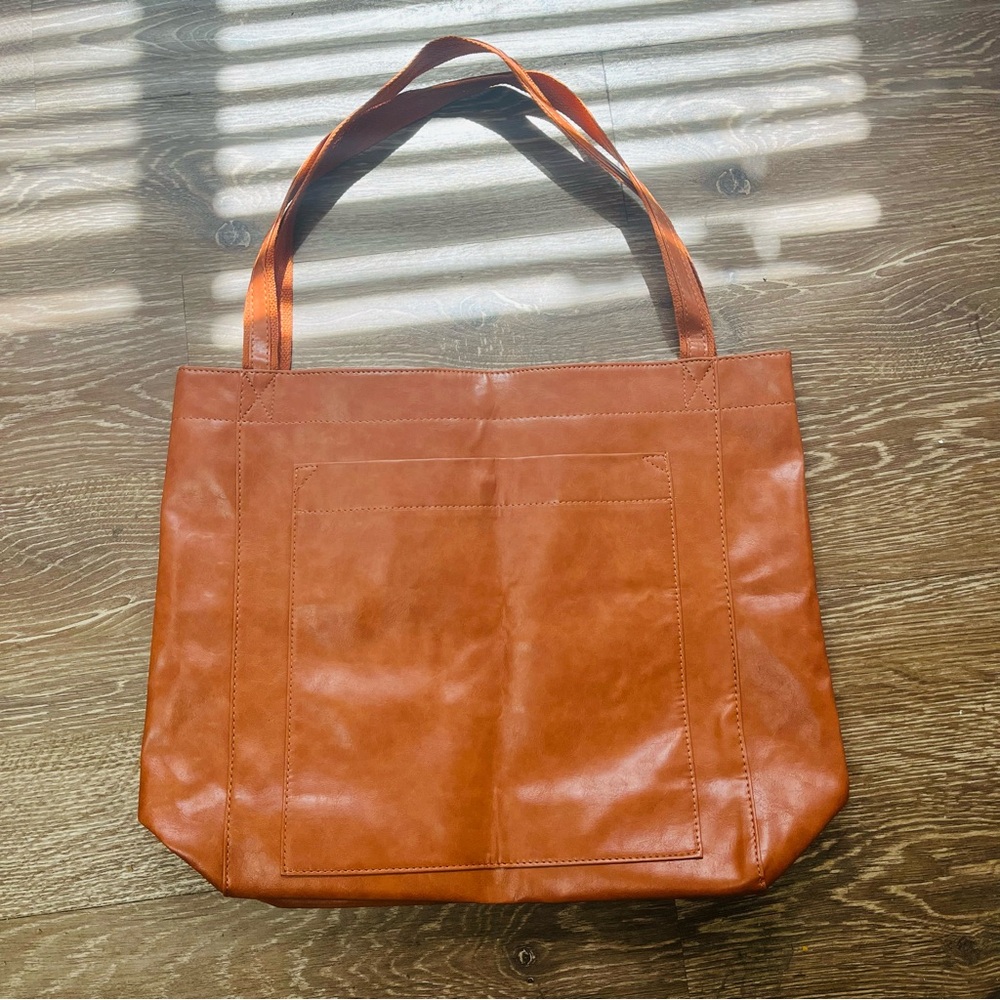 Large Faux Leather Tote Bag Shoulder Purse Burnt Orange Tan